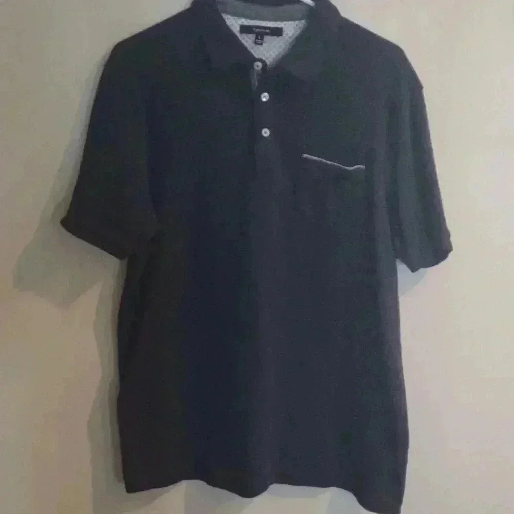 Tahari Polo Shirt Men large‎ Navy Blue Short Sleeve 100% Cotton Classic